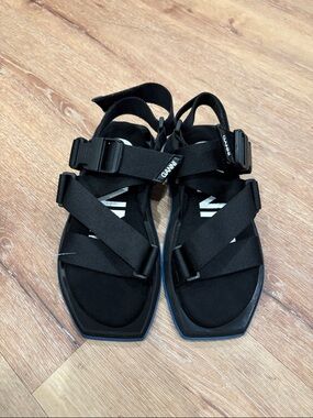 Ganni Black Strappy Sport Sandals with Logo Strap
